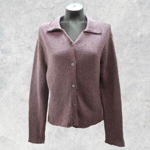 J Jill Purple Nubby Silk/Wool Button Front Sweater with Back Belt-Women's Size S